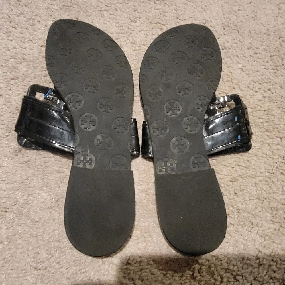 Tory Burch Black Patent Logo Thong Sandal